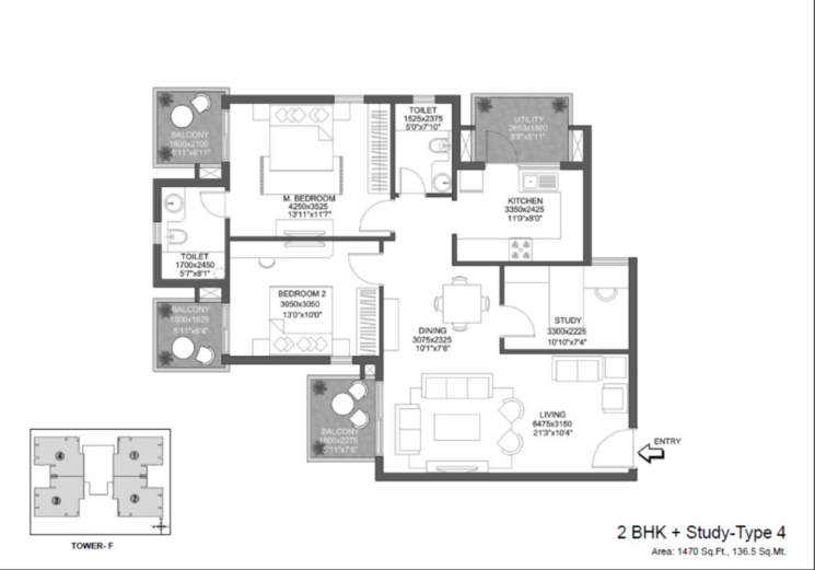 Floor Plan, godrej-101 2.5 Bedroom 1470 Sq.Ft. Apartment In Sector 79 Gurgaon 8956304