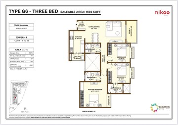 Floor Plan in 3 BHK Apartment at Bhartiya City Nikoo Homes 5, Thanisandra Main Road – for Sale