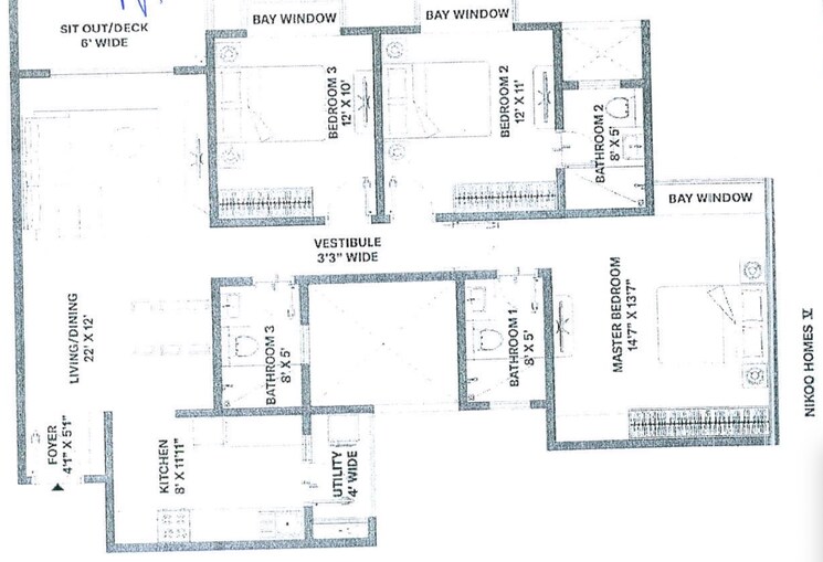 Floor Plan, bhartiya-city-nikoo-homes-5 3 Bedroom 1693 Sq.Ft. Apartment In Thanisandra Main Road Bangalore 8957249