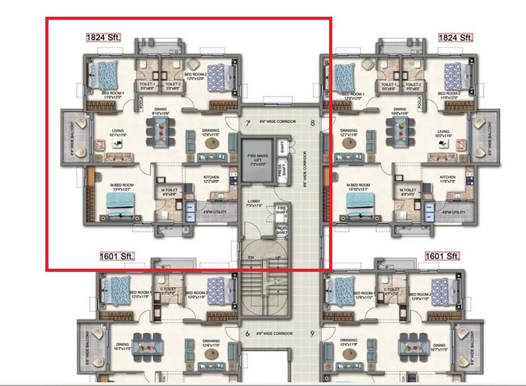 Floor Plan, aparna-cyber-shine 3 Bedroom 1824 Sq.Ft. Apartment In Osman Nagar Hyderabad 8957397