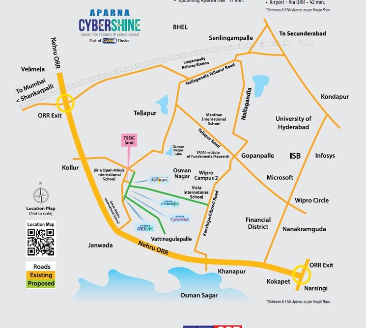 Map Location, aparna-cyber-shine 3 Bedroom 1824 Sq.Ft. Apartment In Osman Nagar Hyderabad 8957397