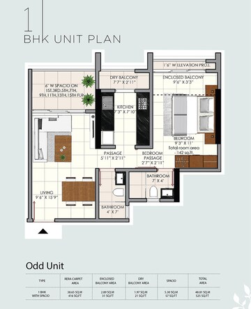 Floor Plan in 1 BHK Apartment at Sunraj Solitaire, Dombivli East – for Sale
