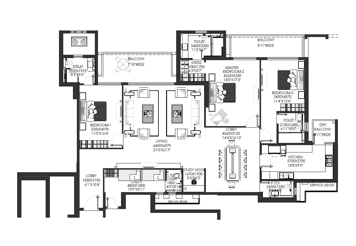 3 BHK + Servant Room,Study Room 3511 Sq.Ft. Apartment in DLF The Crest