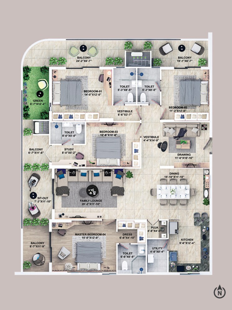 Floor Plan, kondapur 4 Bedroom 3247 Sq.Ft. Apartment In Kondapur Hyderabad 8958465