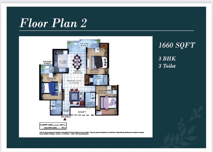 Floor Plan, earthcon-mega-county 3 Bedroom 1660 Sq.Ft. Apartment In Kirsali Gaon Dehradun 8959211