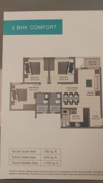 Floor Plan in 3 BHK Apartment at Provident Park Square, Kanakapura Road – for Sale