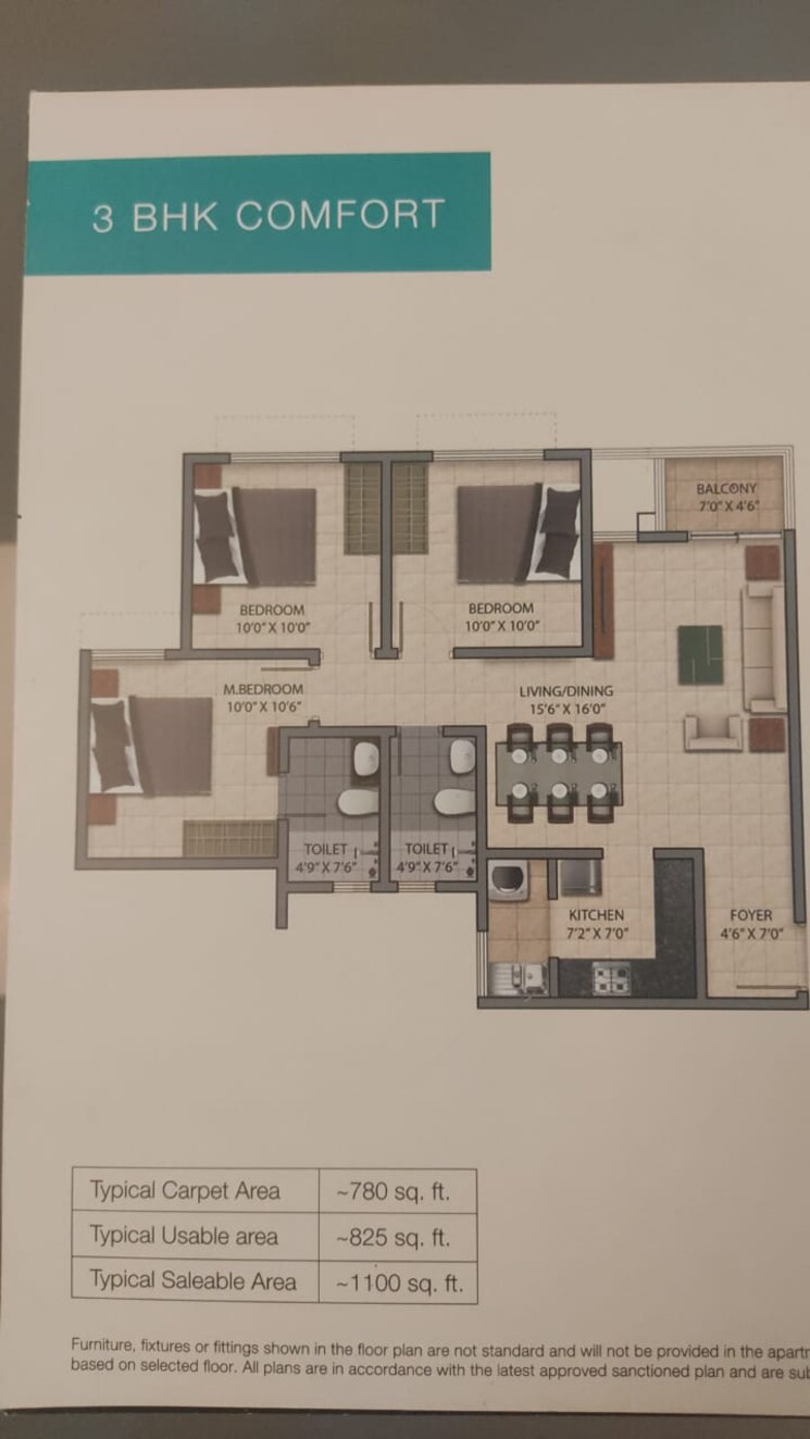 Floor Plan, provident-park-square 3 Bedroom 1125 Sq.Ft. Apartment In Kanakapura Road Bangalore 8959706