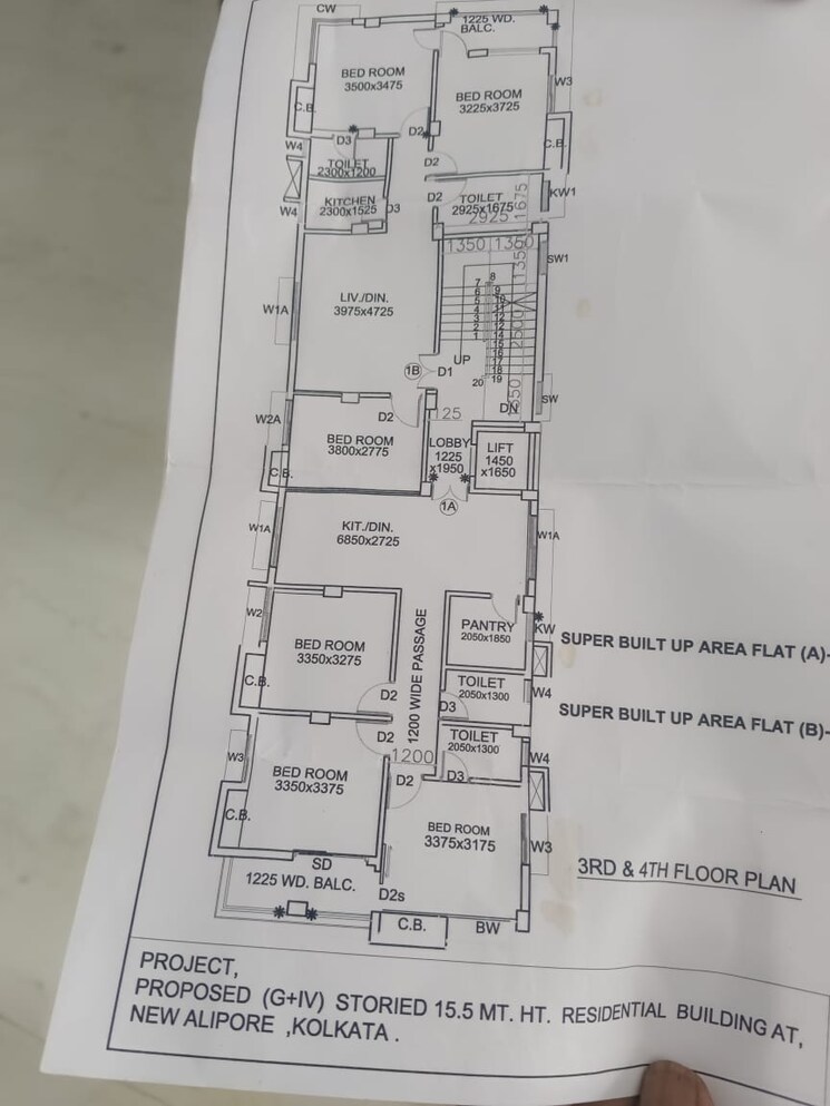 Floor Plan, new alipore 3 Bedroom 1290 Sq.Ft. Builder Floor In New Alipore Kolkata 8959904