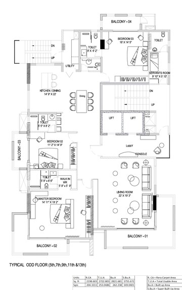 Floor Plan in 3 BHK Apartment at DRA Ranka Iris, Indiranagar – for Sale