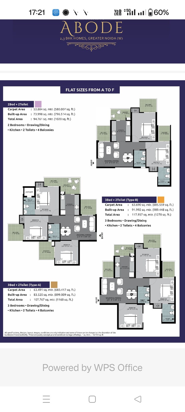 Floor Plan, arihant-abode 2 Bedroom 1020 Sq.Ft. Apartment In Sector 10 Greater Noida Greater Noida 8960404