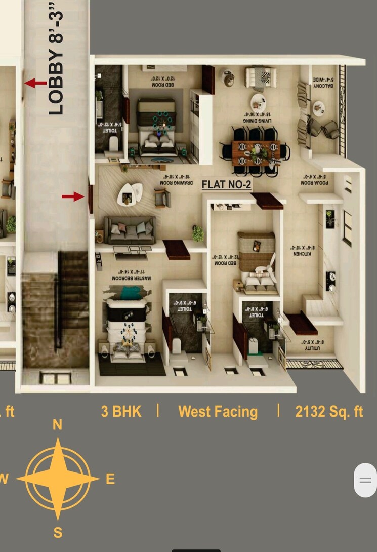 Floor Plan, ssk-classic 3 Bedroom 2132 Sq.Ft. Apartment In Madhapur Hyderabad 8961519