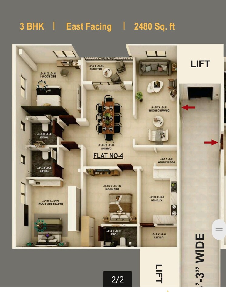 Floor Plan, ssk-classic 3 Bedroom 2276 Sq.Ft. Apartment In Madhapur Hyderabad 8961532