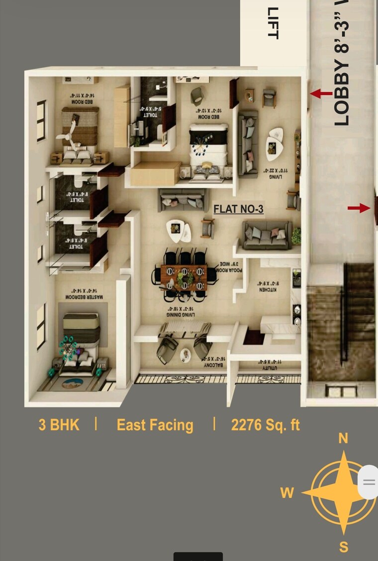 Floor Plan, ssk-classic 3 Bedroom 2276 Sq.Ft. Apartment In Madhapur Hyderabad 8961532