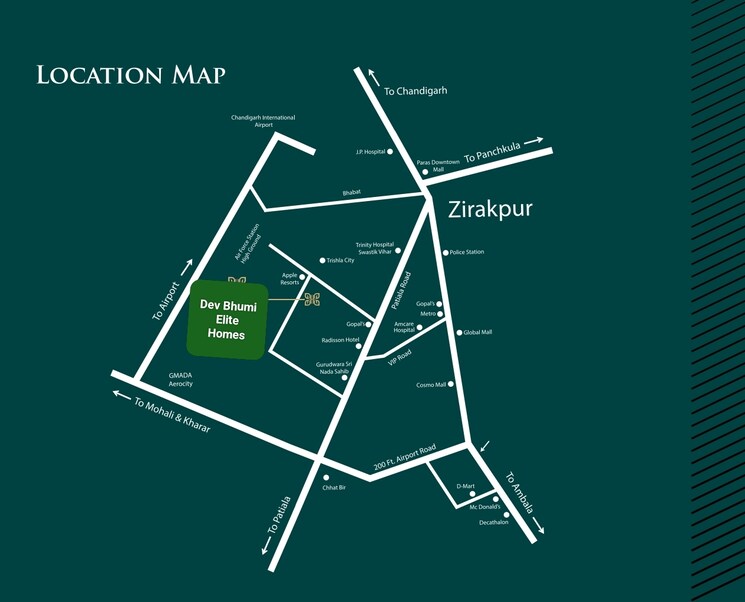 Map Location, devbhoomi-elite-homez 3 Bedroom 1320 Sq.Ft. Apartment In Patiala Road Zirakpur 8961420