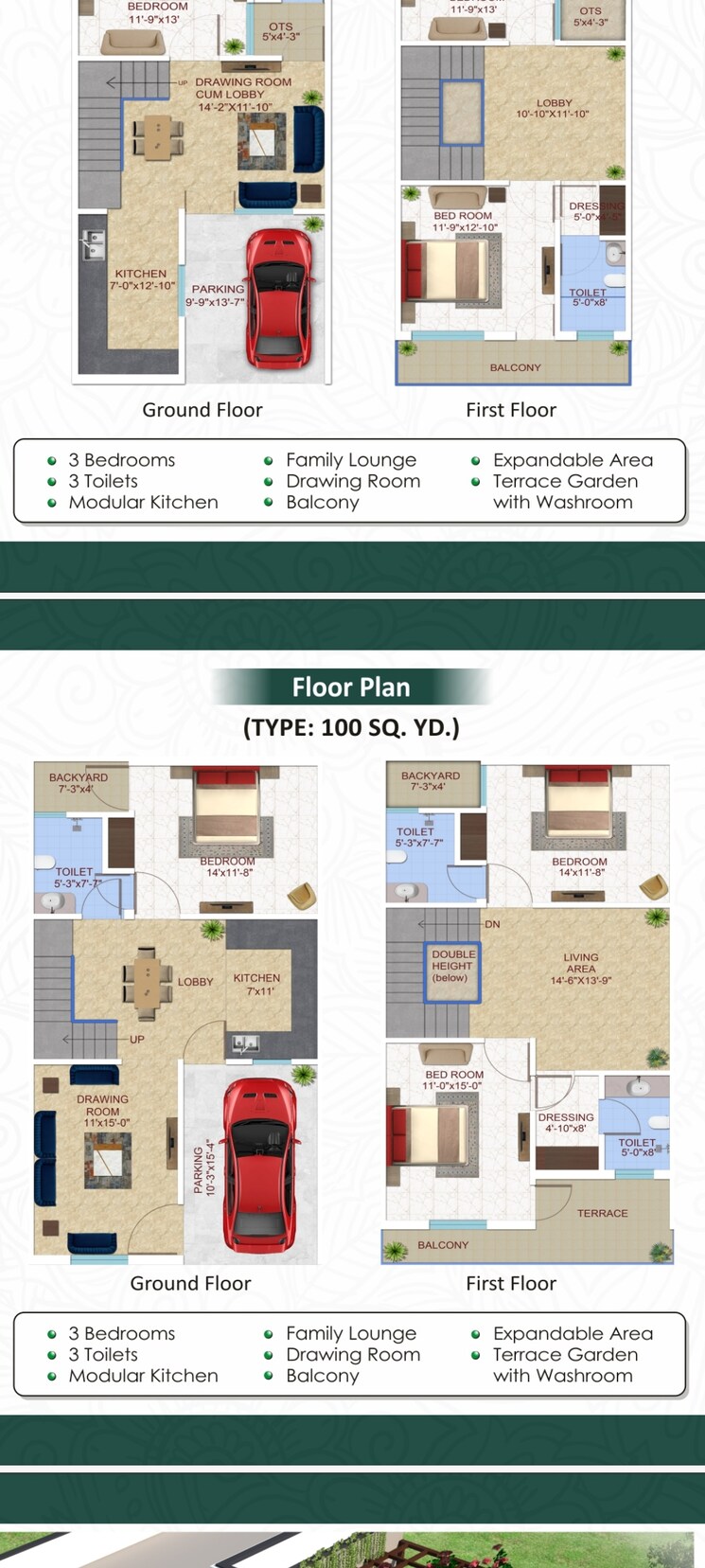 Floor Plan, renowned-lotus-srishti 3 Bedroom 1550 Sq.Ft. Villa In Sain Vihar Ghaziabad 8962952
