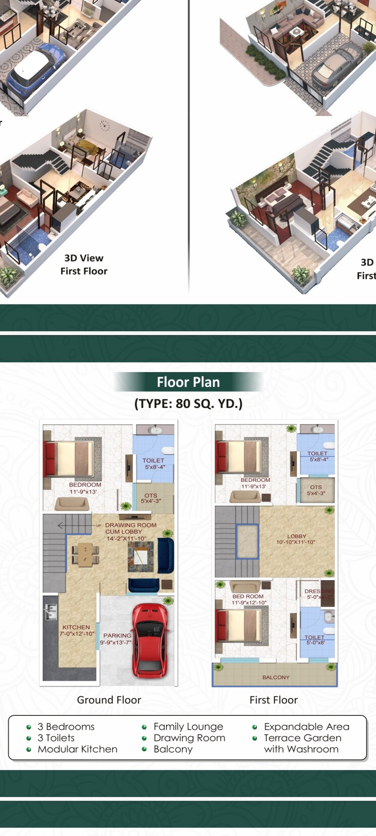 Floor Plan, renowned-lotus-srishti 3 Bedroom 1550 Sq.Ft. Villa In Sain Vihar Ghaziabad 8962952