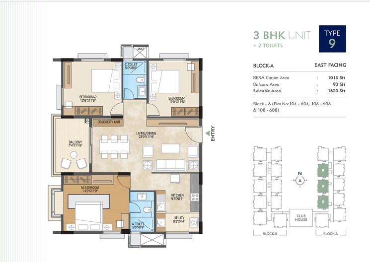 Floor Plan, sb-urban-park 3 Bedroom 1620 Sq.Ft. Apartment In Rachenahalli Bangalore 8963048