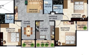 Floor Plan in 3 BHK Apartment at Friends Colony – for Sale