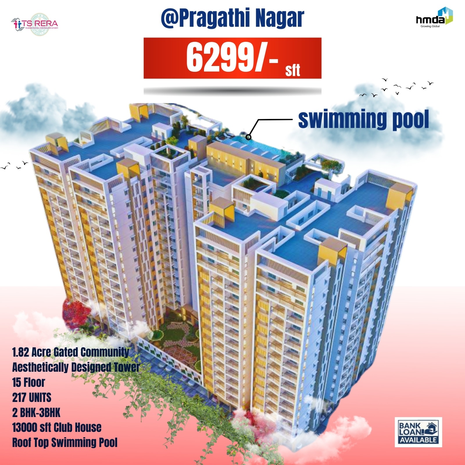 3 BHK + Pooja Room,Servant Room 1800 Sq.Ft. Apartment in Pragathi Green Woods