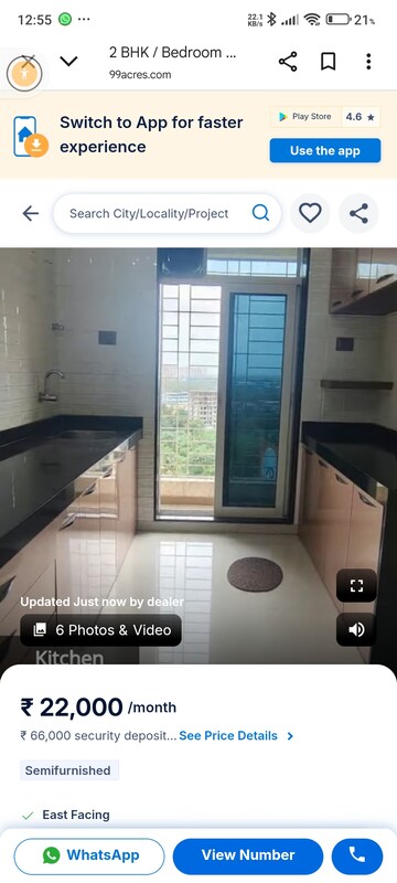 Kitchen in 1 BHK Apartment at Kalpataru Immensa, Kolshet Road – for Rent