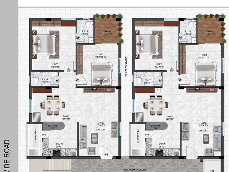 Floor Plan, serilingampally 2 Bedroom 1265 Sq.Ft. Apartment In Serilingampally Hyderabad 8969588