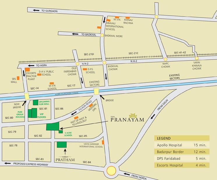 Map Location, puri-pranayam 3 Bedroom 1857 Sq.Ft. Apartment In Sector 82 Faridabad 8970266