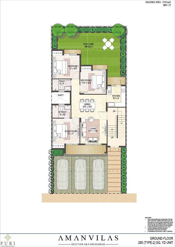 Floor Plan, puri-aman-vilas 3 Bedroom 1680 Sq.Ft. Apartment In Sector 89 Faridabad 8970313