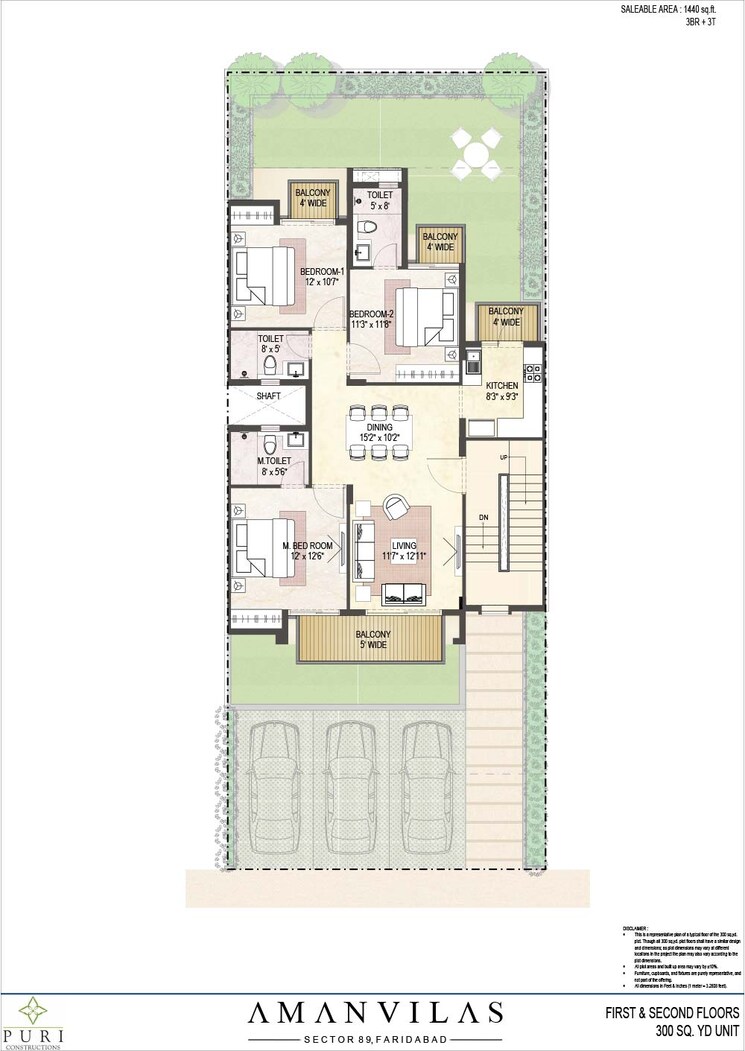 Floor Plan, puri-aman-vilas 3 Bedroom 1680 Sq.Ft. Apartment In Sector 89 Faridabad 8970313