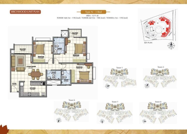 Floor Plan, prestige-sunrise-park 3 Bedroom 1571 Sq.Ft. Apartment In Electronic City Phase I Bangalore 8971652
