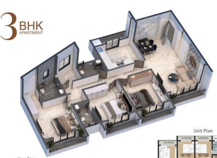 Floor Plan, bhakti-the-pinnacle 3 Bedroom 1350 Sq.Ft. Apartment In Nalasopara West Palghar 8972564