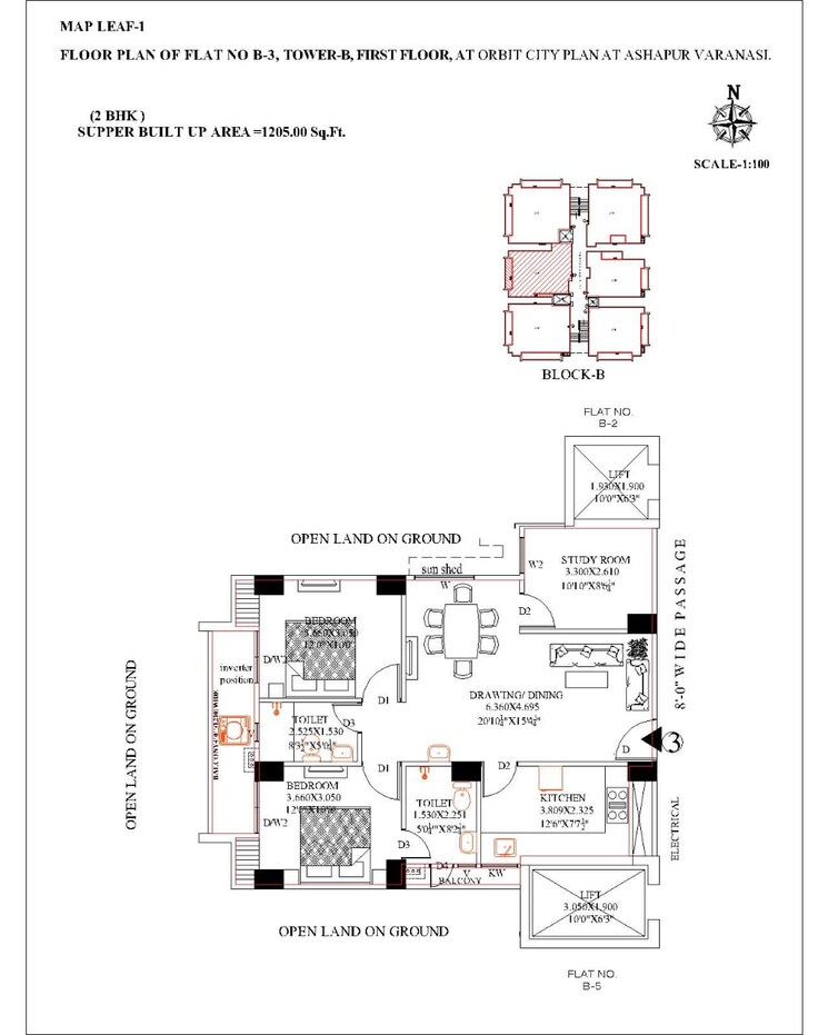 Floor Plan, ashapur 2 Bedroom 1205 Sq.Ft. Apartment In Ashapur Varanasi 8972747