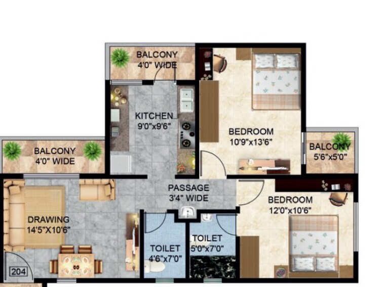 Floor Plan, friends colony 2 Bedroom 1150 Sq.Ft. Apartment In Friends Colony Nagpur 8973377