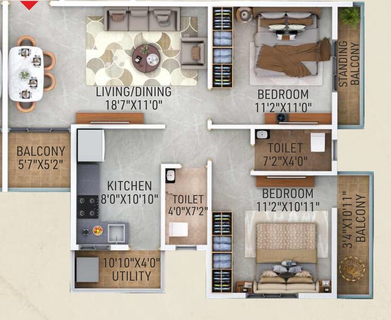 Floor Plan, dabha 2 Bedroom 1100 Sq.Ft. Apartment In Dabha Nagpur 8973390