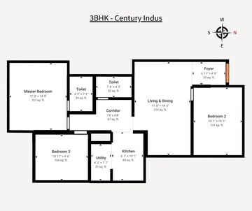 Floor Plan in 3 BHK Apartment at Century Indus, Raja Rajeshwari Nagar – for Sale