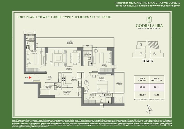 Floor Plan, godrej-alira 3 Bedroom 2426 Sq.Ft. Apartment In Sector 39 Gurgaon 8974306