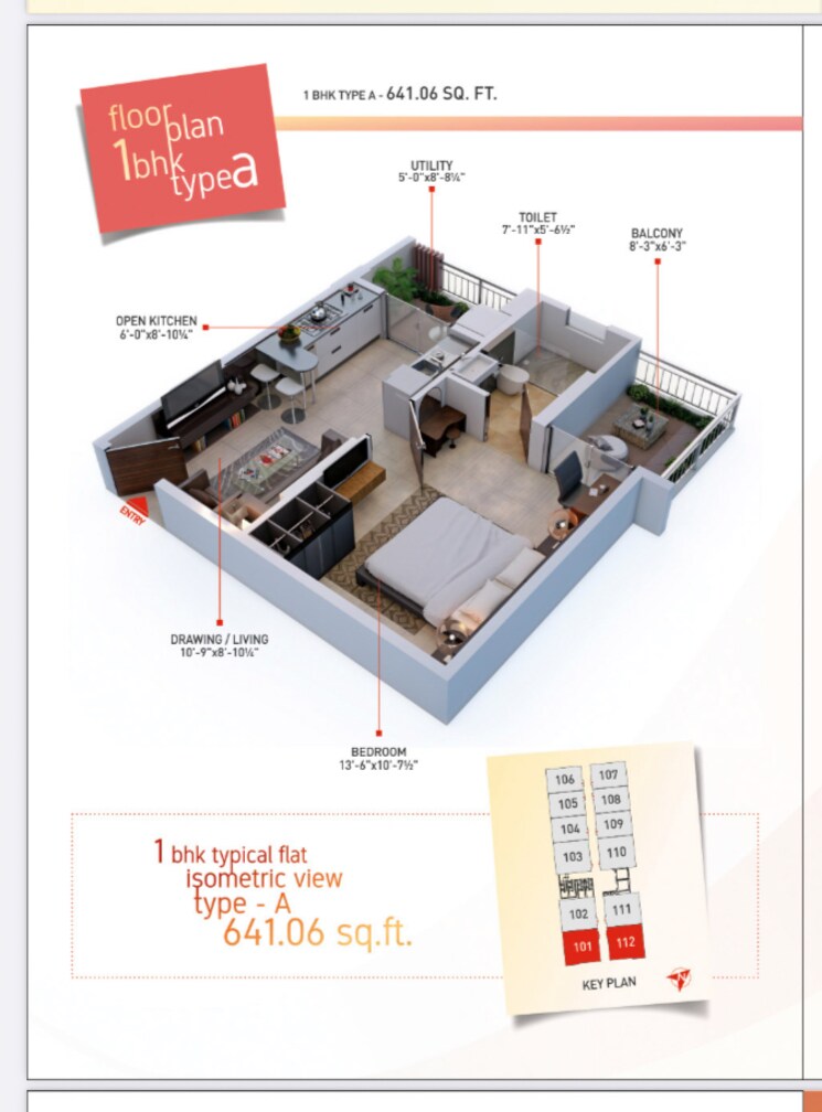 Floor Plan, premier-arise 1 Bedroom 641 Sq.Ft. Apartment In Paldi Parsa Jaipur 8974551