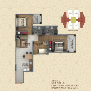 Floor Plan in 2.5 BHK Apartment at ROF Ananda, Sector 95 – for Rent