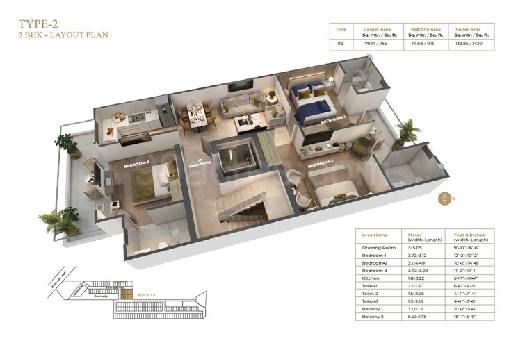 Floor Plan, suncity-vatsal-valley 2 Bedroom 1130 Sq.Ft. Apartment In Gwal Pahari Gurgaon 8976544