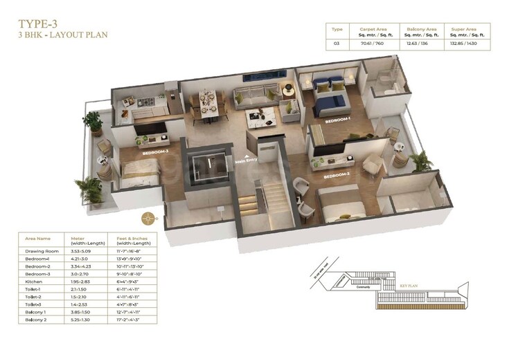 Floor Plan, suncity-vatsal-valley 2 Bedroom 1130 Sq.Ft. Apartment In Gwal Pahari Gurgaon 8976544