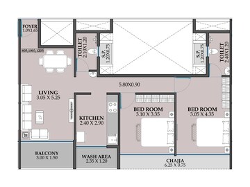 Floor Plan in 2 BHK Apartment at NMS One 27, Sector 27 Kharghar – for Sale