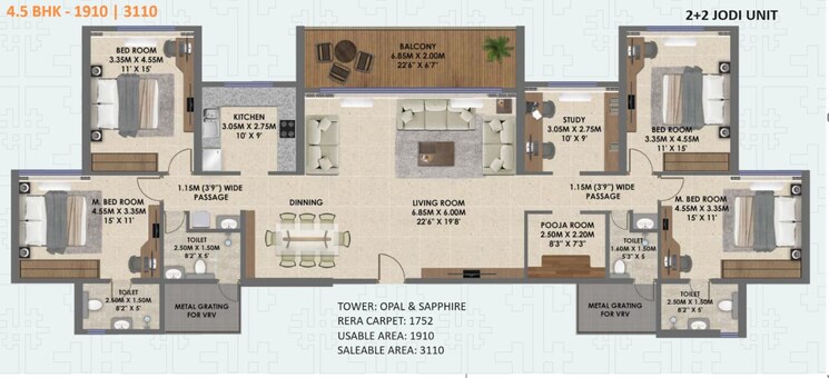 Floor Plan, shreeji-divine 2 Bedroom 1555 Sq.Ft. Apartment In Kharghar Sector 36 Navi Mumbai 8977492