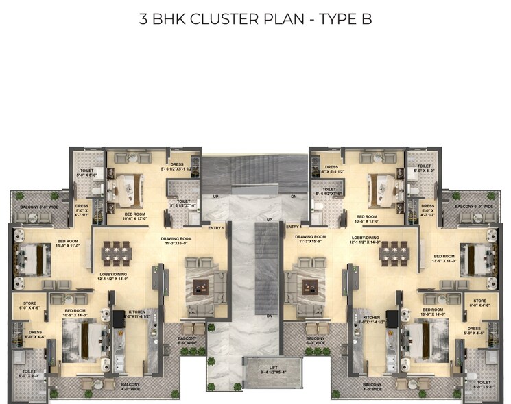 Floor Plan, pir machalla 3 Bedroom 2135 Sq.Ft. Apartment In Pir Machalla Zirakpur 8979448