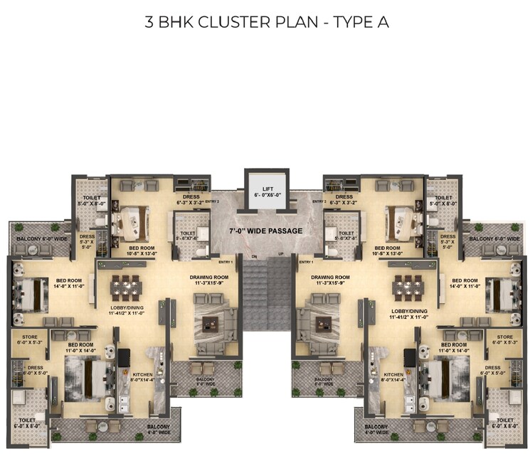 Floor Plan, pir machalla 3 Bedroom 2135 Sq.Ft. Apartment In Pir Machalla Zirakpur 8979448
