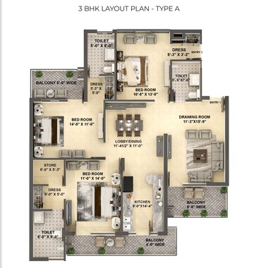 Floor Plan in 3 BHK Apartment at Pir Machalla – for Sale