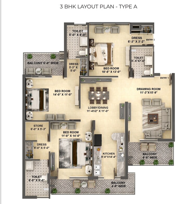 Floor Plan, pir machalla 3 Bedroom 2135 Sq.Ft. Apartment In Pir Machalla Zirakpur 8979448