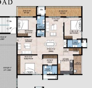 Floor Plan in 3 BHK Apartment at Bachupally – for Sale
