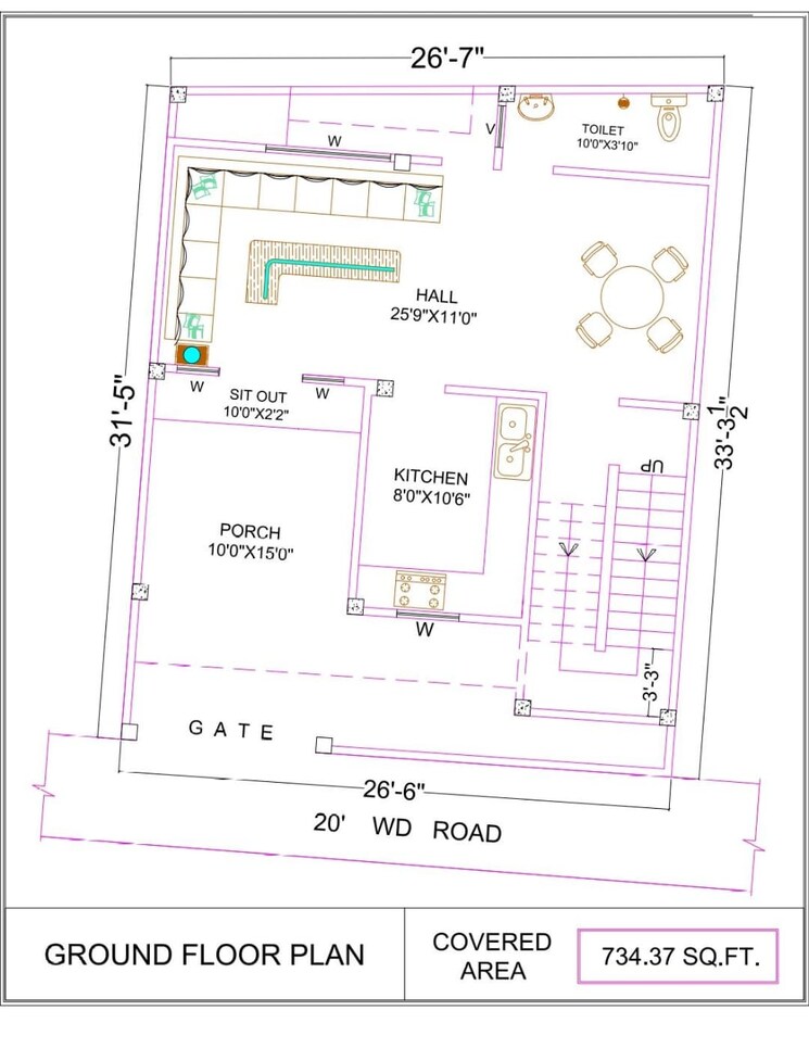 Floor Plan, gangotri vihar 3 Bedroom 734 Sq.Ft. Independent House In Gangotri Vihar Dehradun 8979940