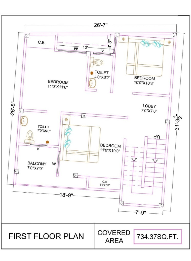 Floor Plan, gangotri vihar 3 Bedroom 734 Sq.Ft. Independent House In Gangotri Vihar Dehradun 8979940