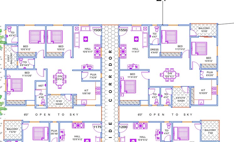 Floor Plan, gajularamaram 3 Bedroom 1550 Sq.Ft. Apartment In Gajularamaram Hyderabad 8981588