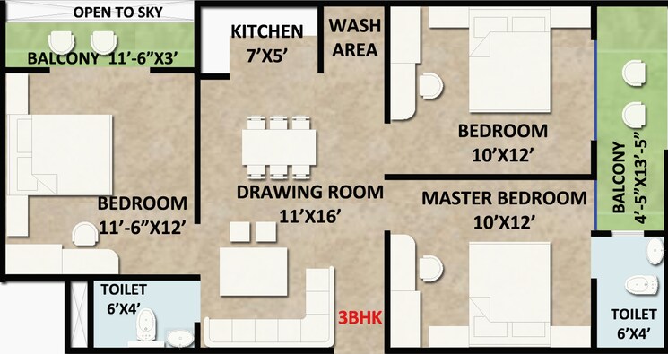 Floor Plan, ambesten-twin-county 2 Bedroom 950 Sq.Ft. Apartment In Sector 1 Greater Noida Greater Noida 8984195
